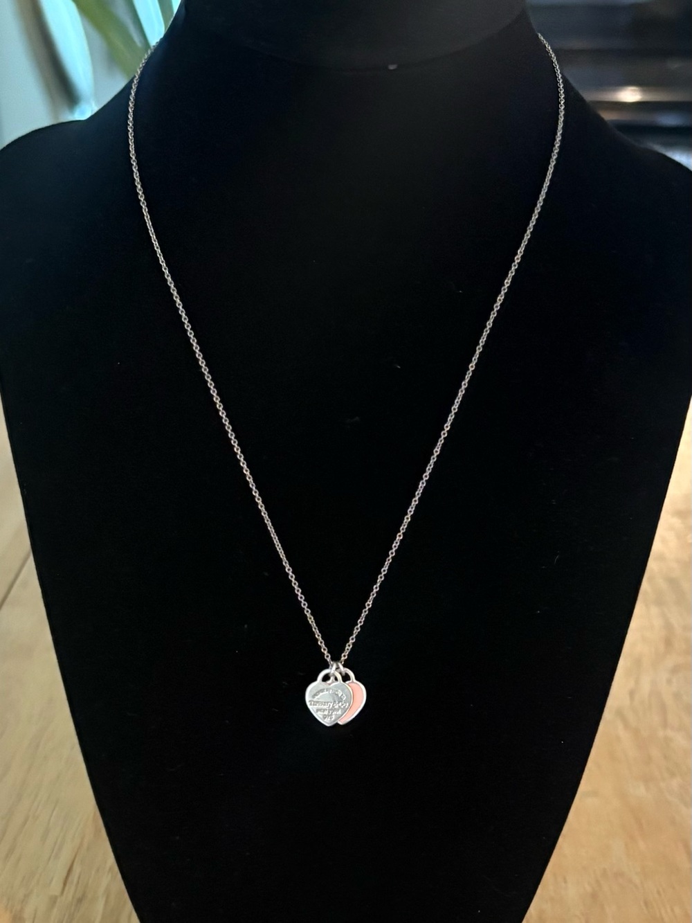 TIFFANY & CO. Sterling Silver Double Heart Necklace with Pink Enamel - Picture 4 of 7